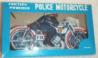 Vintage Police Pd Motorcycle Japan Tin Friction Toy Mib 8 1/2 " Long