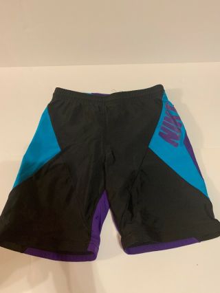 Vintage Nike Womens Large Purple Teal Spellout Padded Shorts Bike Usa