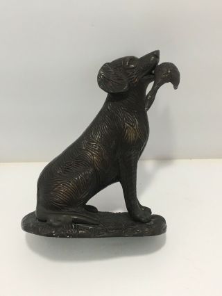 Vintage Dog Duck Cast Metal Statue Figure Brushed Bronze Color Door Stop Bookend