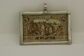 Vtg Sterling Silver Postage Stamp Pendant - Syrie Pont De Daphne
