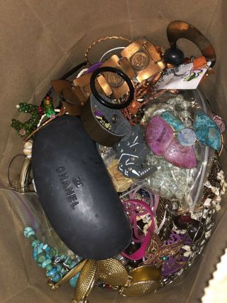 8 Lbs Vintage/modern Junk Jewelry For Crafting & Repurposing & Chanel Case