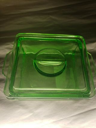 Vintage Vaseline Green Depression Glass Refrigerator Dish Starburst Box With Lid