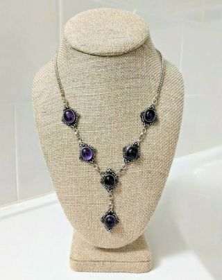 Vintage Amethyst And Sterling Silver Necklace Victorian Style