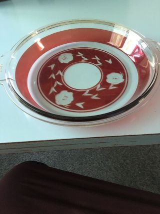 Vintage Pyrex Pie Plate With Red Trim Floral