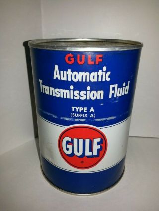 Vintage Gulf Automatic Transmission Fluid Can Full Gas Oil 1960s Fiber