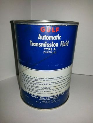 Vintage Gulf Automatic Transmission Fluid Can Full Gas Oil 1960s Fiber 2