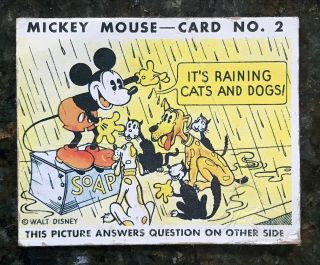 Vintage 1935 Mickey Mouse Bubble Gum Trading Card R89 No.  2 It’s Raining Cats.