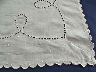 Vintage Madeira Embroidered White Linen 19x35 Runner Elegant Dresser Scarf 3