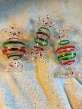 3 Vintage Peppermint Candy Glass Ornaments