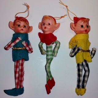 Set Of 3 Vintage Christmas Pixie Elves Ornaments Made In Japan