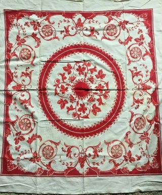 Vintage Cotton Tablecloth,  Red And White