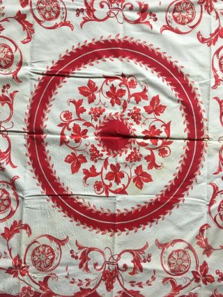 Vintage Cotton Tablecloth,  Red and White 2