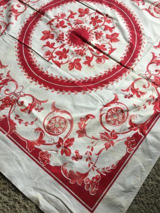 Vintage Cotton Tablecloth,  Red and White 3
