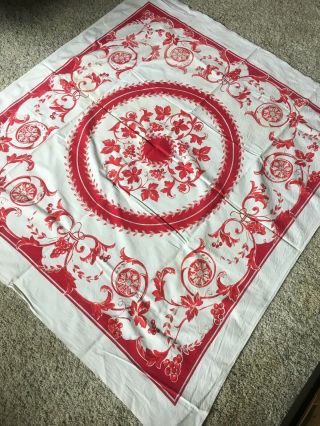 Vintage Cotton Tablecloth,  Red and White 5