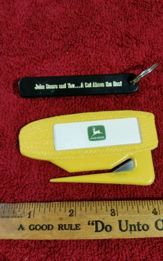 Vintage John Deere advertising pocket knife key chain and letter opener - farm 5