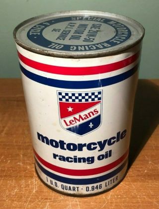 Vintage Old Stock Lemans 4 Cycle Motorcycle Racing Oil In Tin Can - 1 Quart