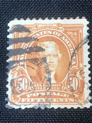 Vintage U.  S.  Stamp: Scott 310,  50c Jefferson (orange),  Condition: F - Vf