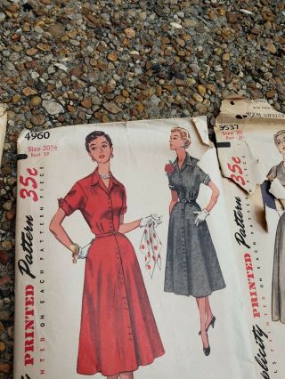 Vintage 1940’s Simplicity Printed Sewing Dress Patterns 35 cents,  Total of - 5 3