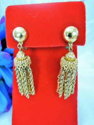 Vintage Monet Gold Plated Tension Clip Chandelier Waterfall Fringe Earrings Clip
