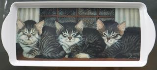 Vtg.  Lowell Herrero 3 Kittens Cat Art Melamine Serving Tray15x6.  5”