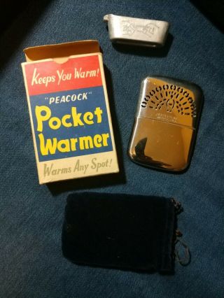 Vintage Peacock Made In Japan Pocket Warmer & Lighter