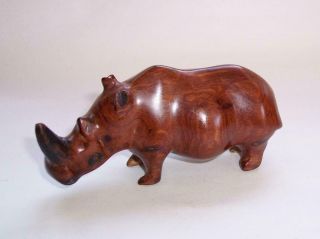 Vintage Lignum Vitae Carved Wooden Rhinoceros Rhino Figure Wood Animal Ornament