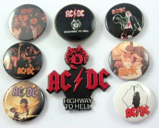 Ac/dc Badges 8 X Vintage Ac/dc Pin Badges Angus Young