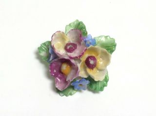 Vintage Crown Staffordshire England Pansy Floral Brooch - Old Fine Porcelain Pin