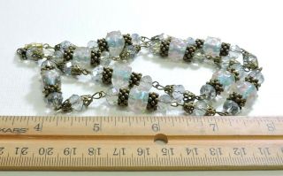 Vintage Sky Blue with Pink Flowers Lampwork Art Glass Bead Necklace AU19345 2