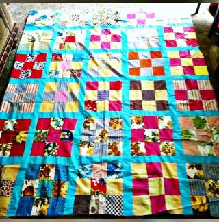 Vintage 72 " X 77 " Abstract Patchwork Quilt Top No Tears Rips Stains