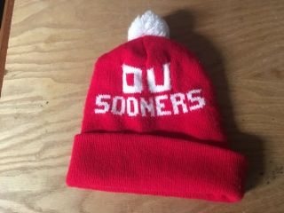 Vtg 80s Ou Oklahoma Sooners Red Stocking Cap Hat Winter Pom Beanie Ski Knit