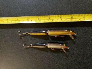 (2) Vintage Jointed Rapala J - 11 & 9 Floating Minnow Fishing Lure Finland Gd/sl