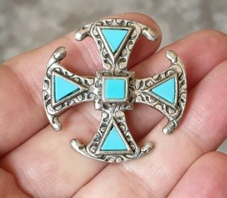 Old Vintage Signed Miracle Jewellery Celtic Cross Shield Plaid Silver Brooch Pin