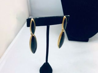 Vtg.  Unmarked Monet Black Enamel & Gold Tone Dangle Pierced Earrings