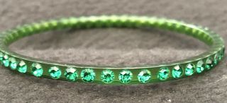 Vintage Celluloid Rhinestone Bangle Bracelet Art Deco Emerald Green
