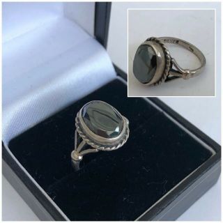 Vintage Art Deco Jewellery 925 Silver Hematite Oval Stone Ring Size L