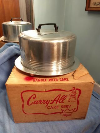 Old Vtg Regal Carry - All Cake Serv Aluminum Locking Lid Cake Pan W/ Box