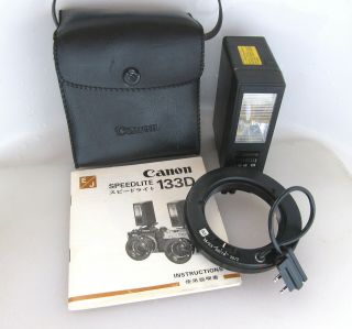 Vtg Canon 133d Flash Unit With A2 Ring,  Case & Instructions,  But Inop,  Nr