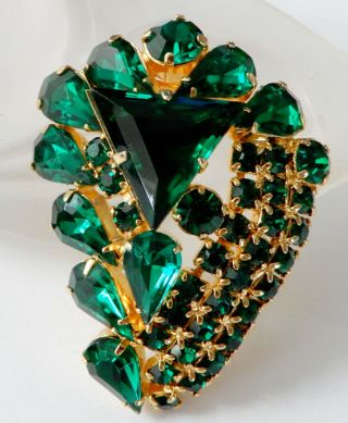 Vintage Emerald Green Crystal Rhinestone Brooch Pin B245