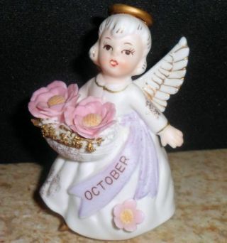Vintage Hand Painted Lefton China October Birthday Angel Porcelain Figurine 3332