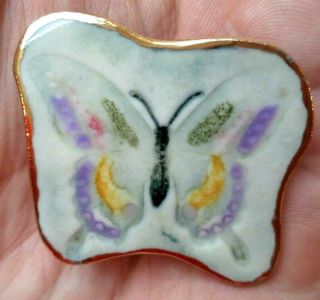 Stunning Vintage Estate Enameled Butterfly Porcelain 1 7/8 " Brooch 2272a