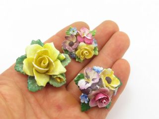 3 X Vintage Hand Painted Flower Brooches