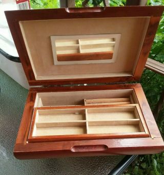 Vintage London Leather Mid Century Cabinet Felt Solid Wood Jewelry Box