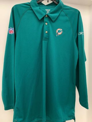 Miami Dolphins Vintage Reebok Long Sleeve Polo Shirt Size L Nfl Football