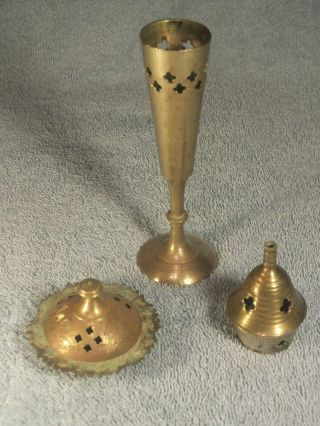 Set Of 3 Vintage Collectible Solid Brass Incense Burners 1960 