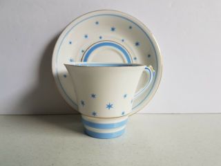 Roslyn Bone China England Blue And White Stars Cup And Saucer Set Vintage