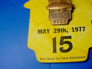 Vintage 1977 Indianapolis 500 Motor Speedway Pit Pass Pin Indy Good Year Label 3