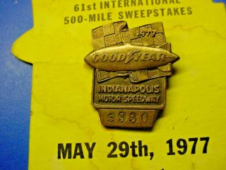 Vintage 1977 Indianapolis 500 Motor Speedway Pit Pass Pin Indy Good Year Label 4