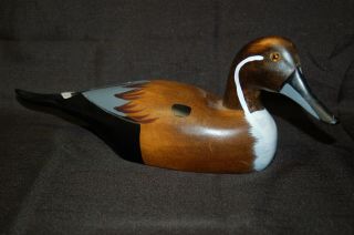 Vintage Hand Crafted Wooden Duck Decoy - Black White Gray 16 1/4 Long,  6 " Tall