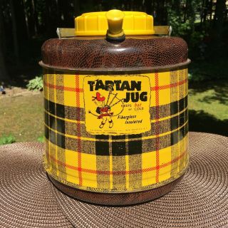 Vintage Tartan Jug Hot Cold Fiberglass Insulated Cooler Poloron Made In Usa